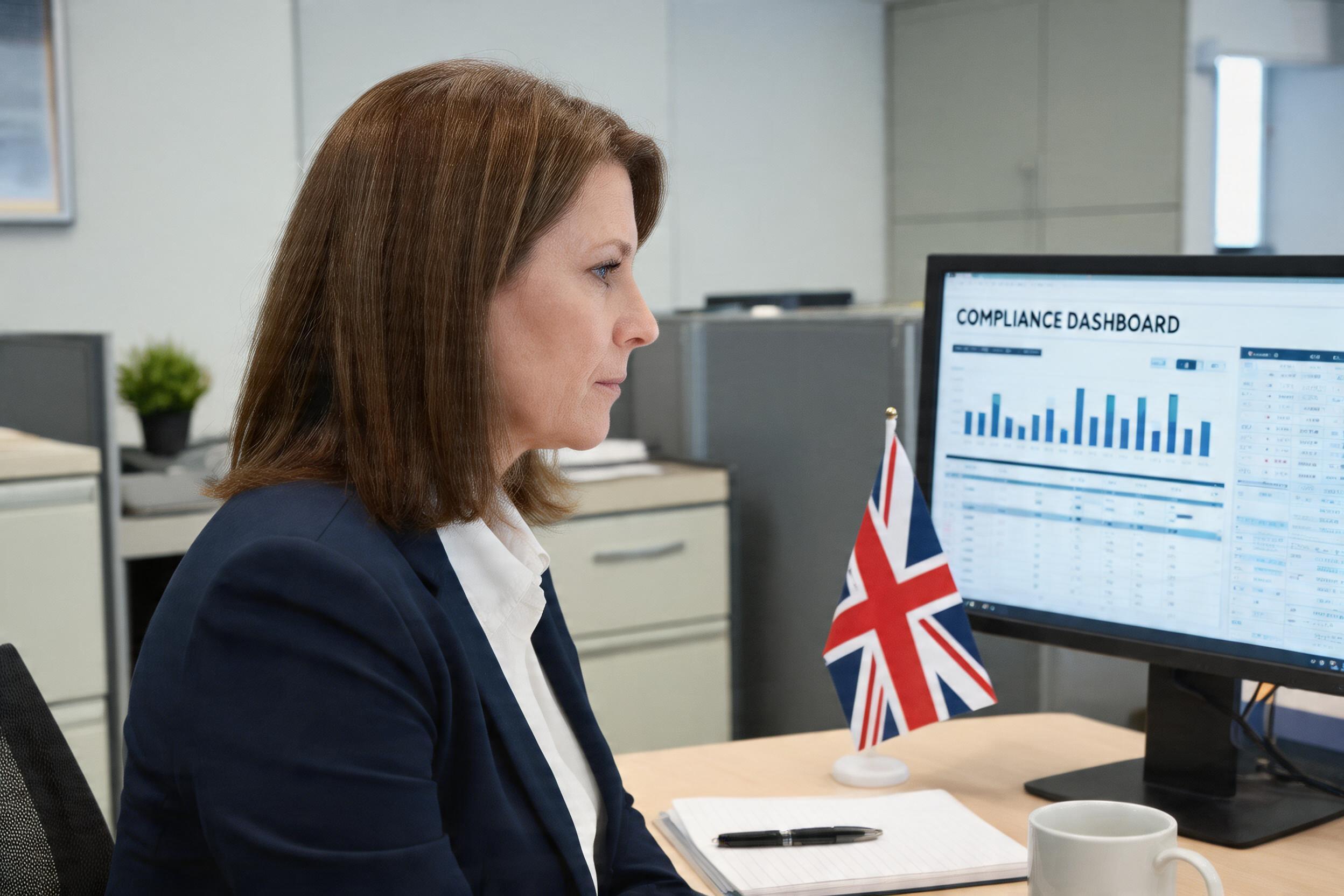 Compliance officer reviewing flagged transactions on screen