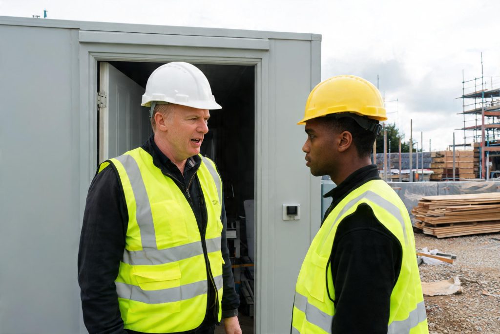 Site supervisor giving a site induction to a new construction worker