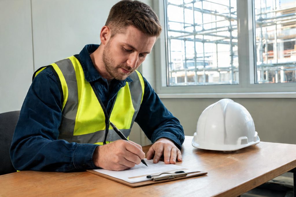 Site supervisor briefing a construction crew from a method statement