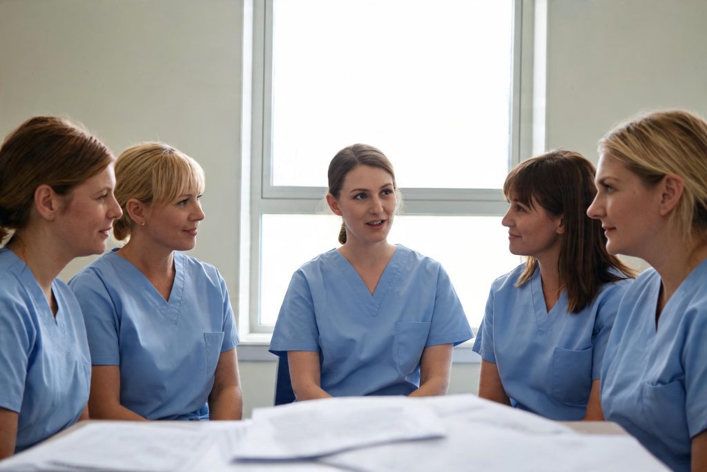 Nurses taking part in a group learning session
