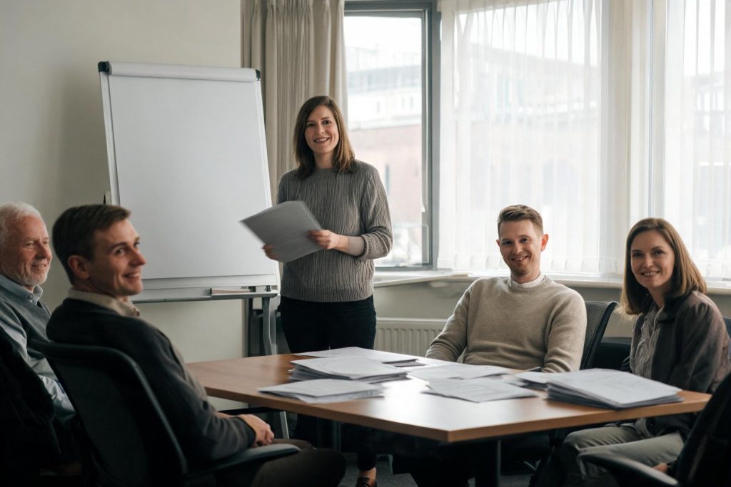 Financial services team taking part in a training session