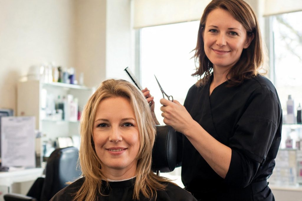 Hairdresser with a client in a salon